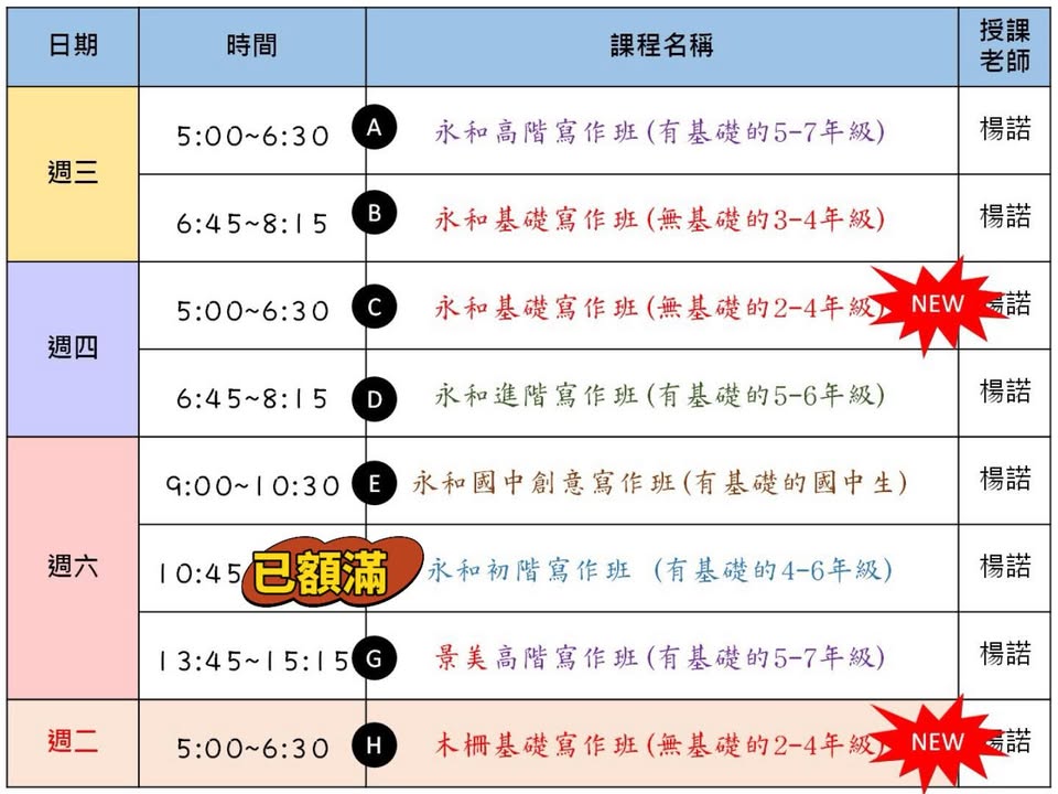 【2026年2月份學期寫作班報名資訊公告表單】